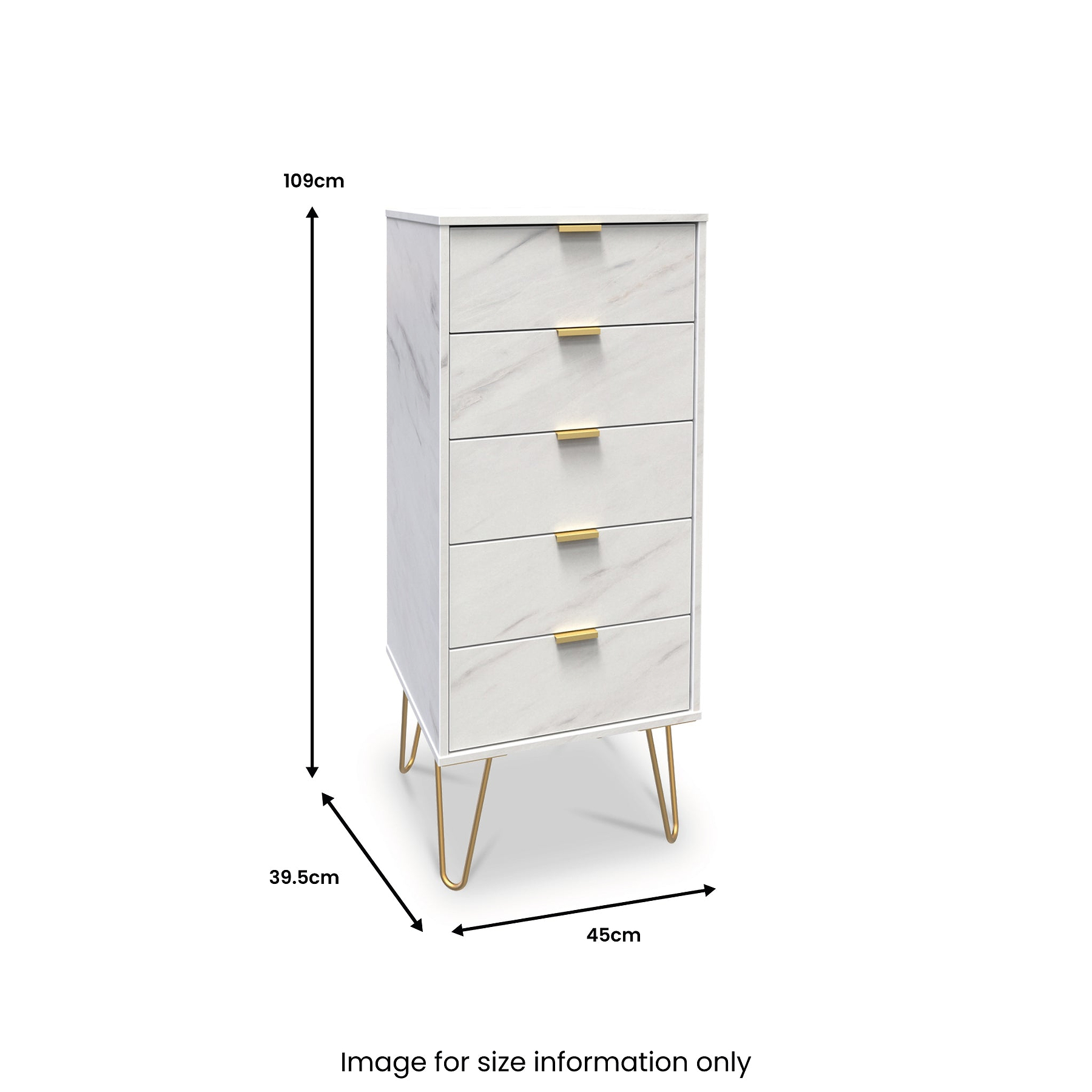 Moreno Marble Effect 5 Drawer Tallboy from Roseland Furniture