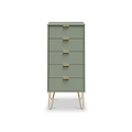 Moreno Olive Green 5 Drawer Tallboy Chest with Gold Hairpin Legs from Roseland Furniture