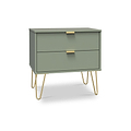 Moreno Olive Green 2 Drawer Sofa Side Lamp Table with Gold Hairpin Legs from Roseland Furniture