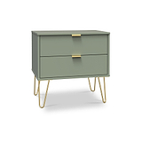 Moreno Olive Green 2 Drawer Sofa Side Lamp Table with Gold Hairpin Legs from Roseland Furniture