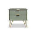 Moreno Olive Green 2 Drawer Sofa Side Lamp Table with Gold Hairpin Legs from Roseland Furniture