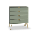 Moreno Olive Green 4 Drawer Chest with gold hairpin legs from Roseland furniture