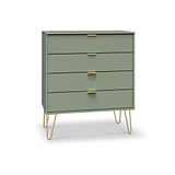 Moreno Olive Green 4 Drawer Chest with gold hairpin legs from Roseland furniture
