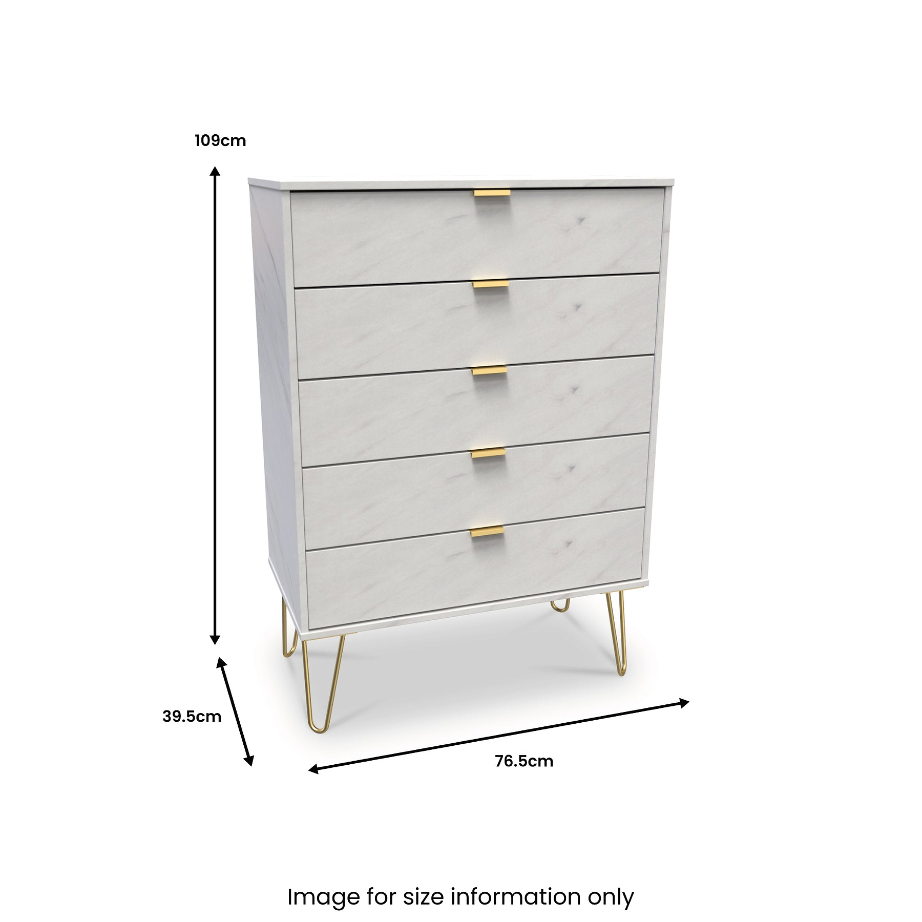 Moreno Marble Effect White 5 Drawer Chest from Roseland Furniture