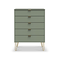 Moreno Olive Green 5 Drawer Chest with gold hairpin legs