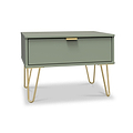 Moreno Olive Green 1 Drawer Sofa Side Lamp Table with Gold Hairpin Legs from Roseland furniture