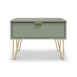 Moreno Olive Green 1 Drawer Sofa Side Lamp Table with Gold Hairpin Legs from Roseland furniture
