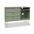 Moreno Olive 3 Drawer TV Unit with Gold Hairpin Legs from Roseland Furniture
