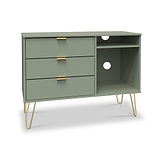 Moreno Olive 3 Drawer TV Unit with Gold Hairpin Legs from Roseland Furniture