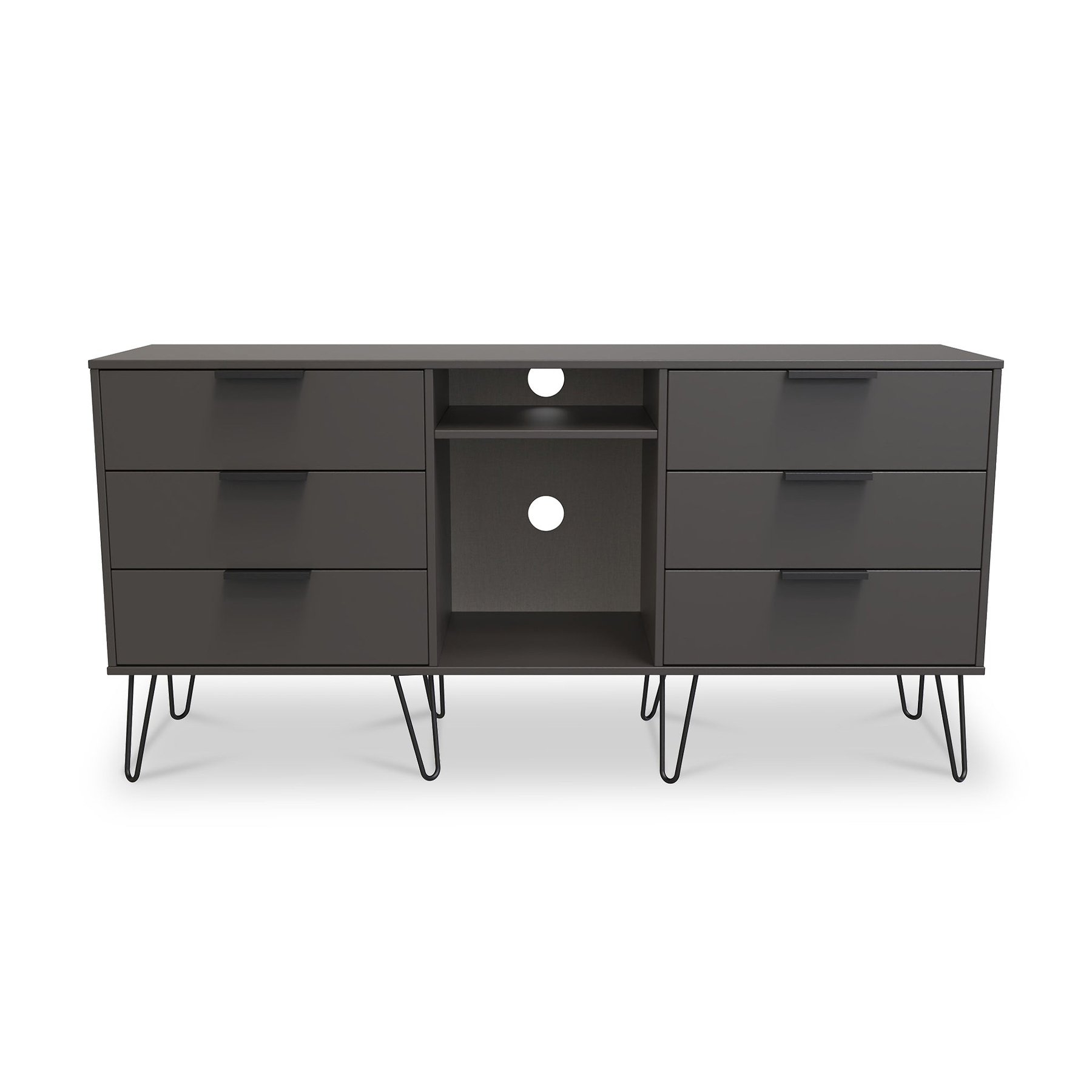 Moreno Graphite with Gold Hairpin Legs 6 Drawer Sideboard from Roseland Furniture