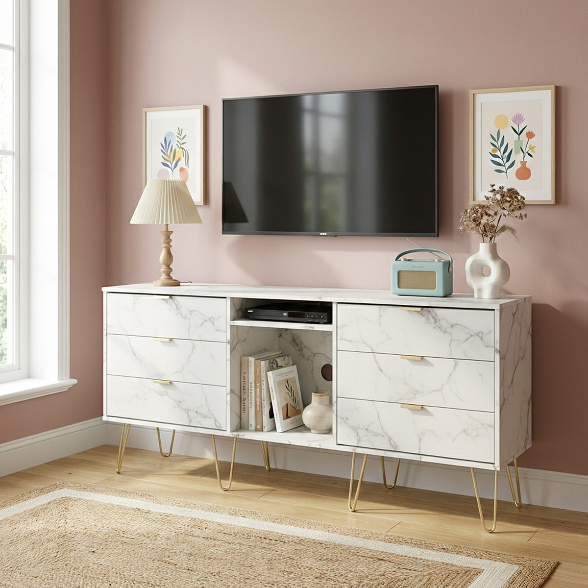 Moreno Marble 6 Drawer Sideboard Cabinet from Roseland Furniture