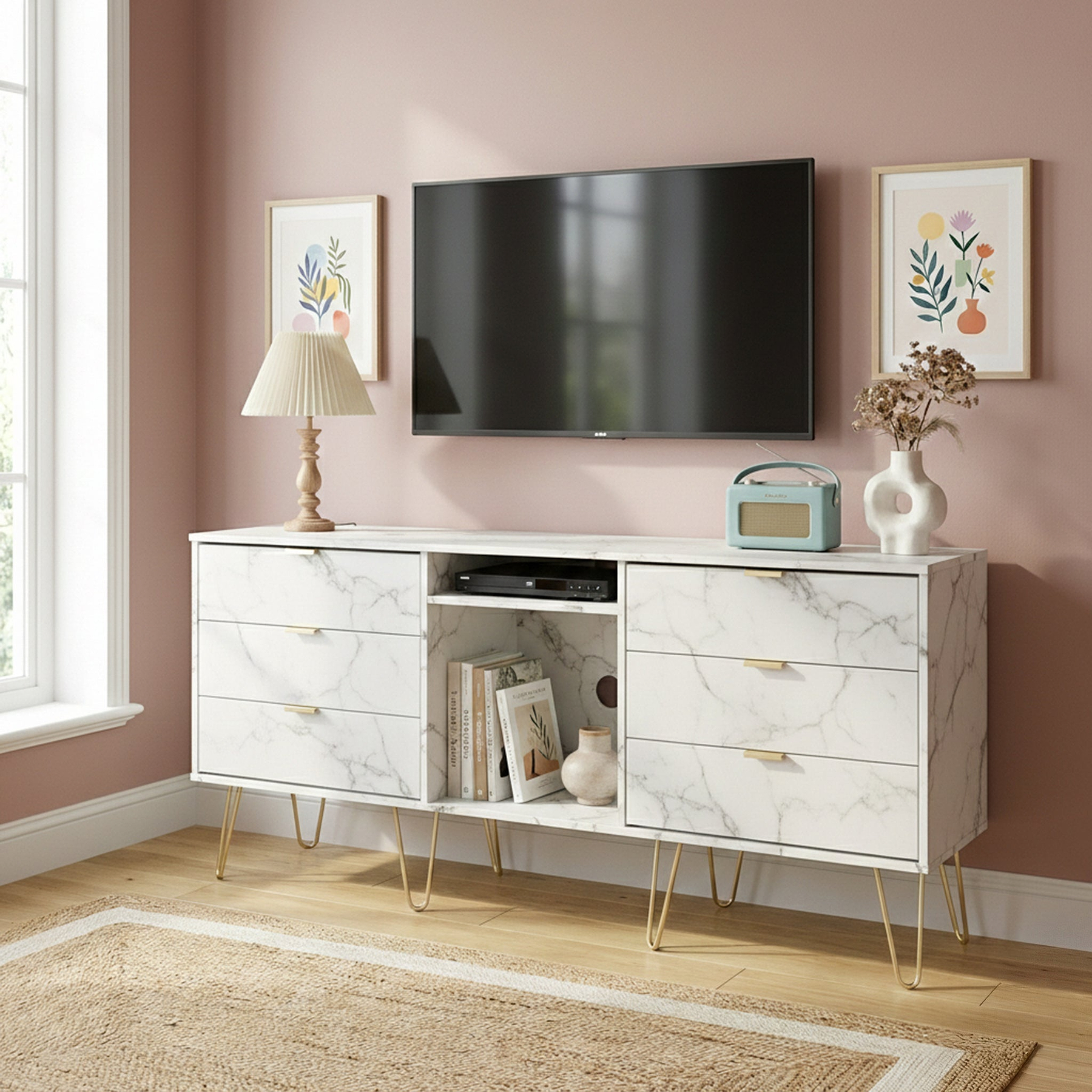 Moreno Marble 6 Drawer Sideboard Cabinet from Roseland Furniture