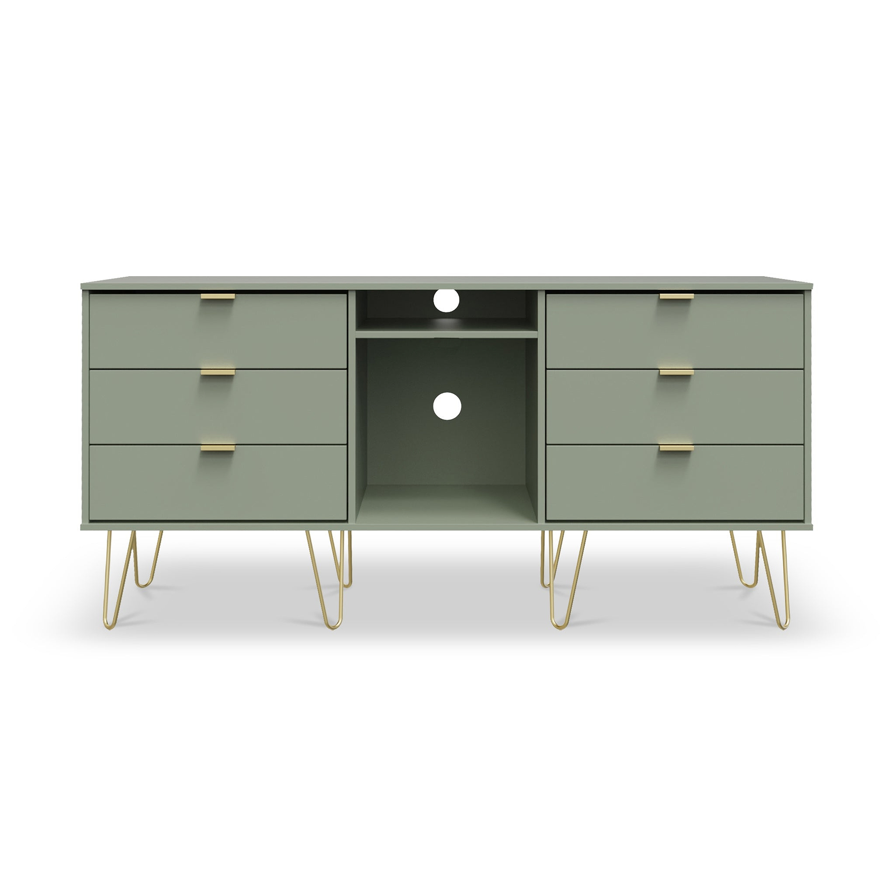 Moreno Olive with Gold Hairpin Legs 6 Drawer Sideboard from Roseland Furniture