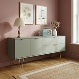 Moreno Olive Green 2 Door 2 Drawer Sideboard Cabinet with gold hairpin legs from Roseland Furniture