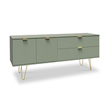 Moreno Olive Green 2 Door 2 Drawer Sideboard Cabinet with gold hairpin legs from Roseland Furniture