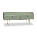 Moreno Olive Green 2 Drawer Media Console Unit with gold hairpin legs from Roseland Furniture