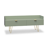 Moreno Olive Green 2 Drawer Media Console Unit with gold hairpin legs from Roseland Furniture