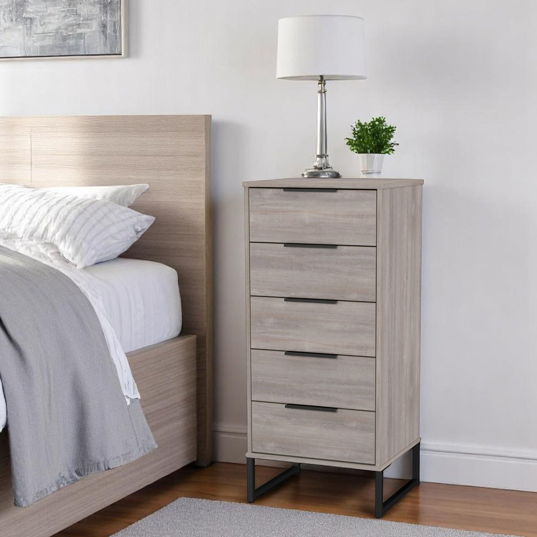 Ashbourne 5 Drawer Tallboy Grey Oak from Roseland Furniture