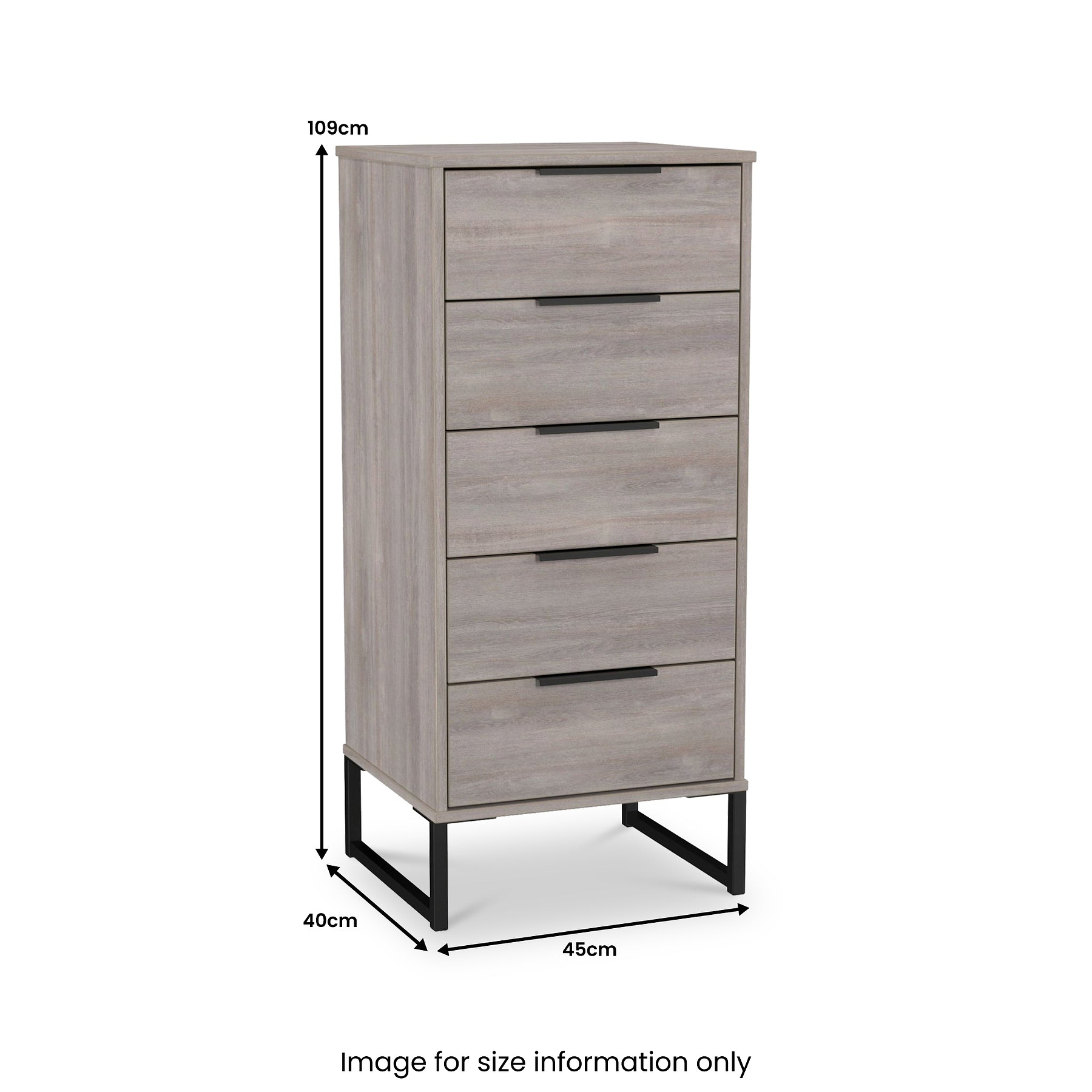 Ashbourne 5 Drawer Tallboy Grey Oak from Roseland Furniture