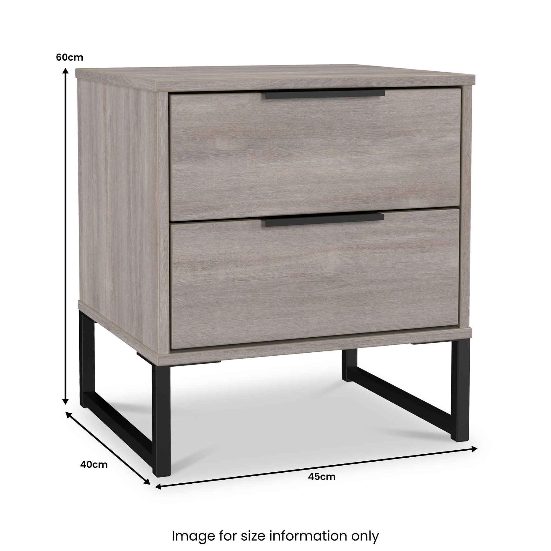Ashbourne 2 Drawer Bedside Grey Oak from Roseland Furniture