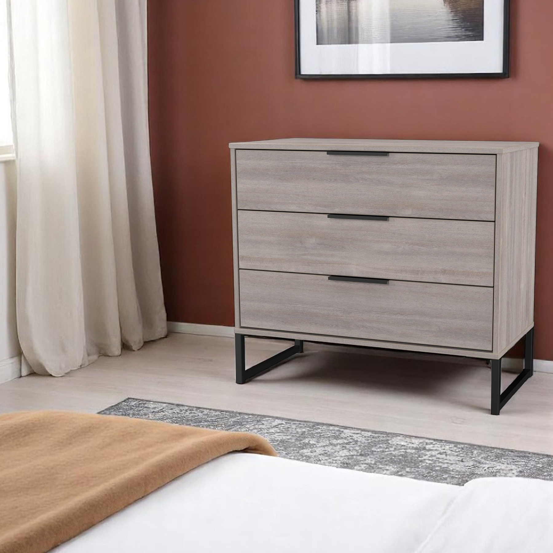 Ashbourne 3 Drawer Wide Chest Grey Oak from Roseland Furniture