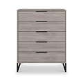 Ashbourne 5 Drawer Chest Grey Oak from Roseland Furniture