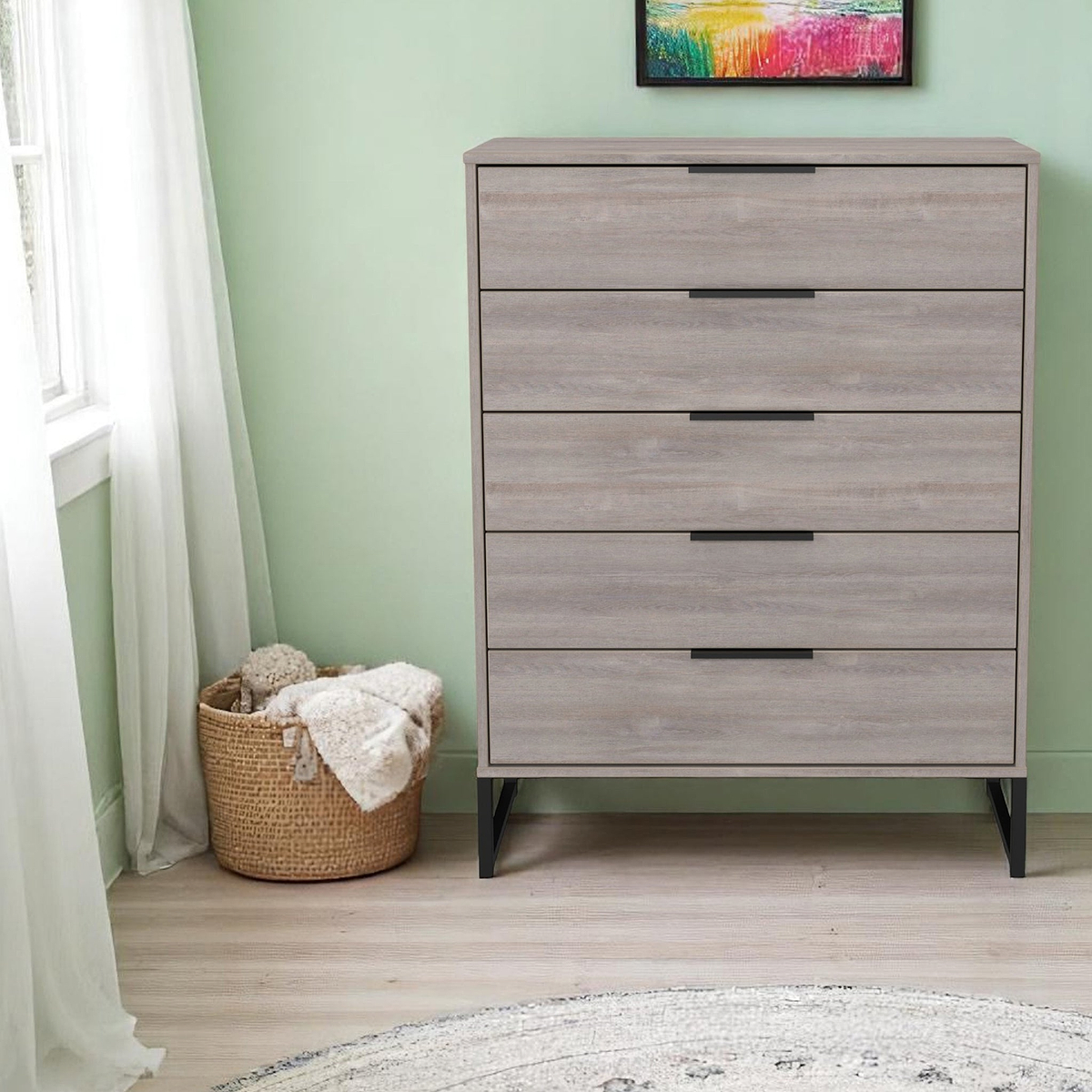 Ashbourne 5 Drawer Chest Grey Oak from Roseland Furniture