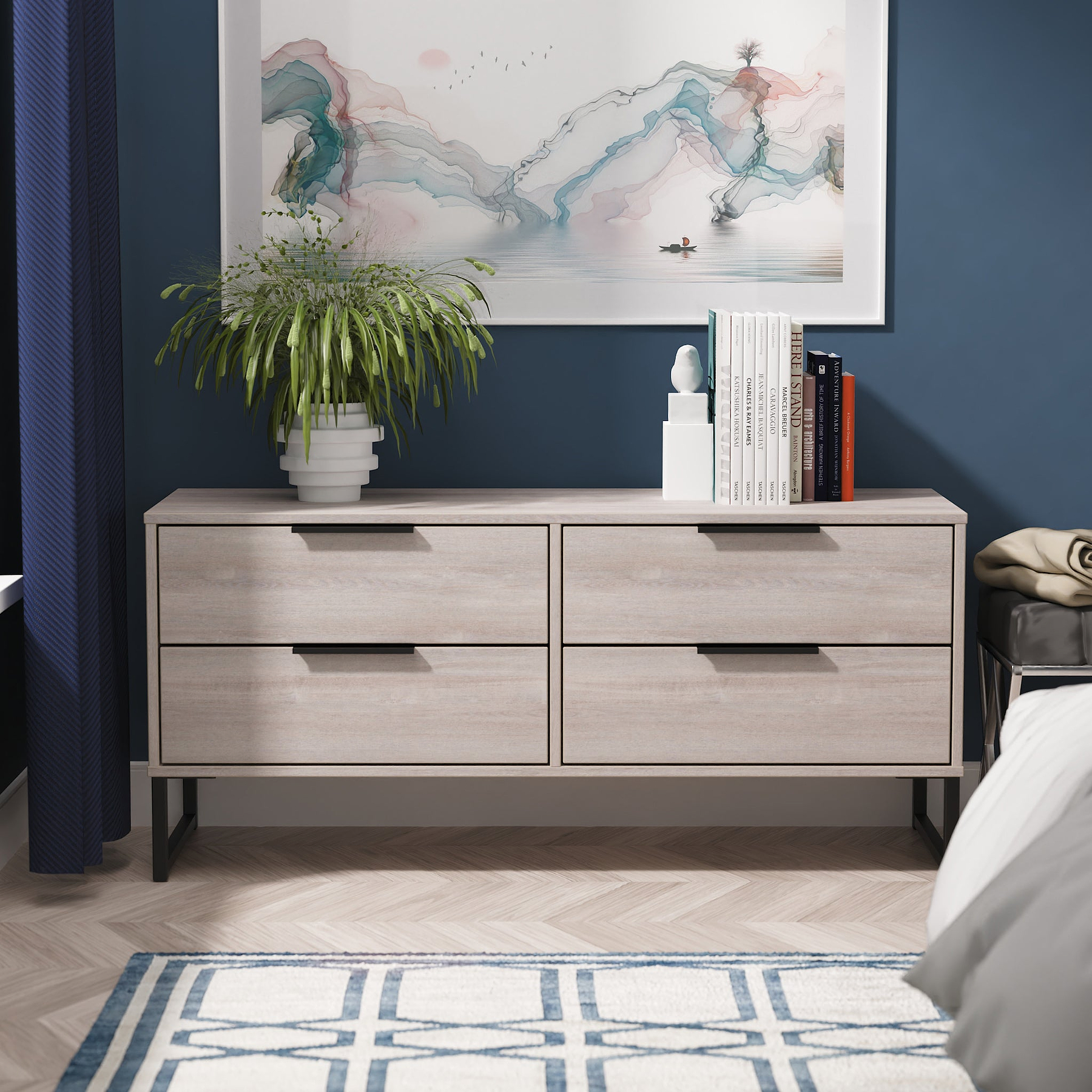 Ashbourne Grey Oak 4 Drawer Low Storage Unit from Roseland Furniture