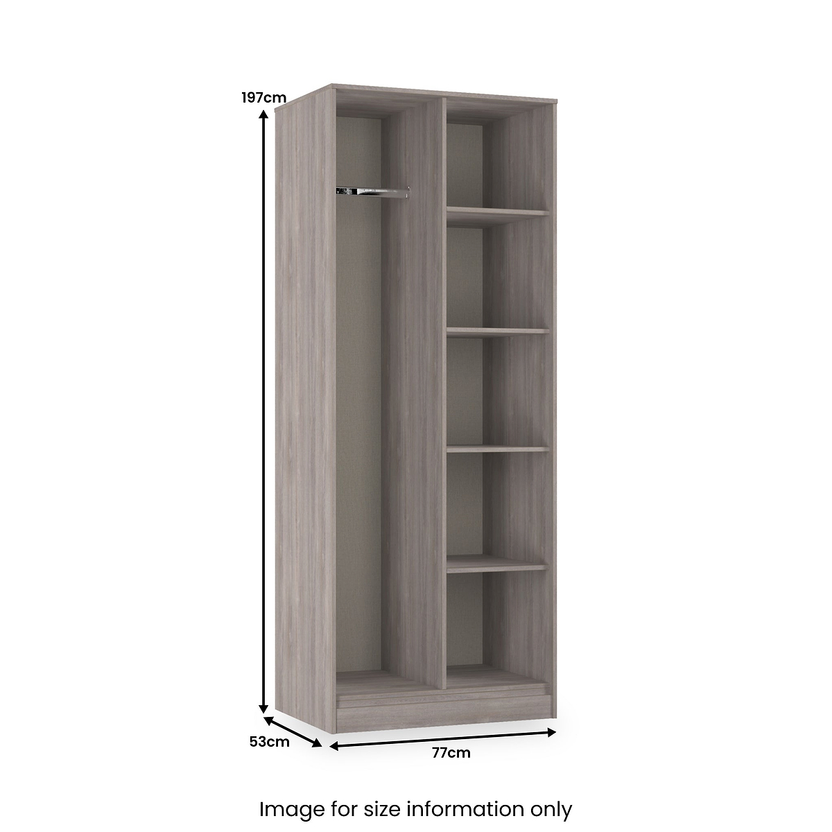 Ashbourne Open Shelf Wardrobe Grey Oak from Roseland Furniture