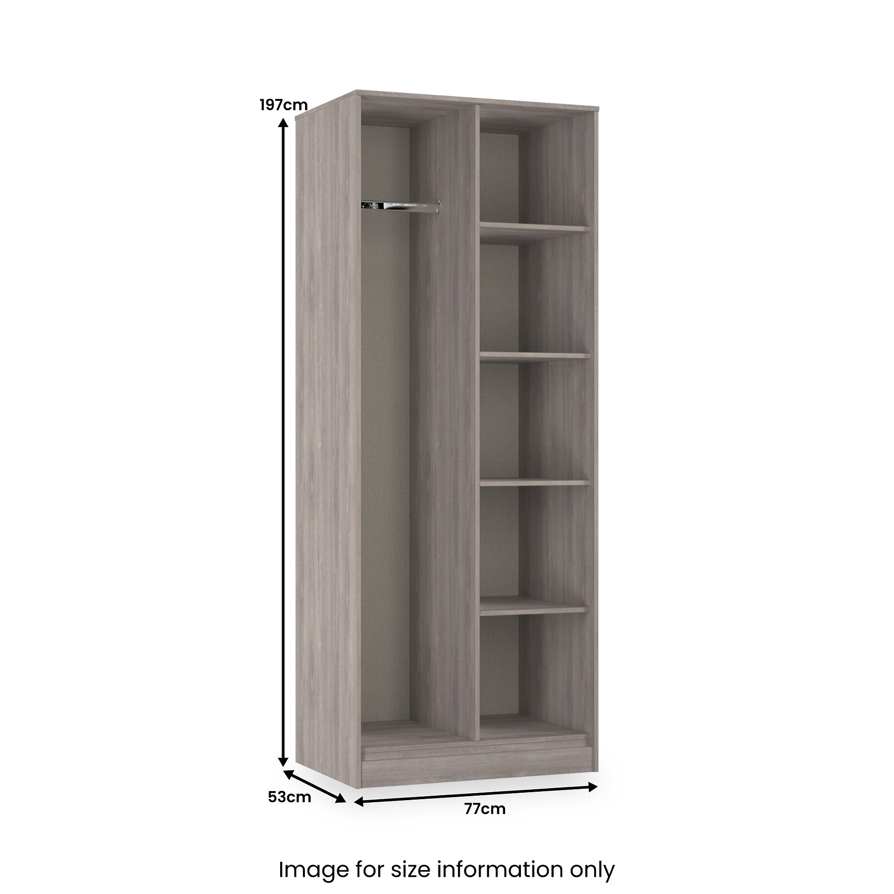 Ashbourne Open Shelf Wardrobe Grey Oak from Roseland Furniture