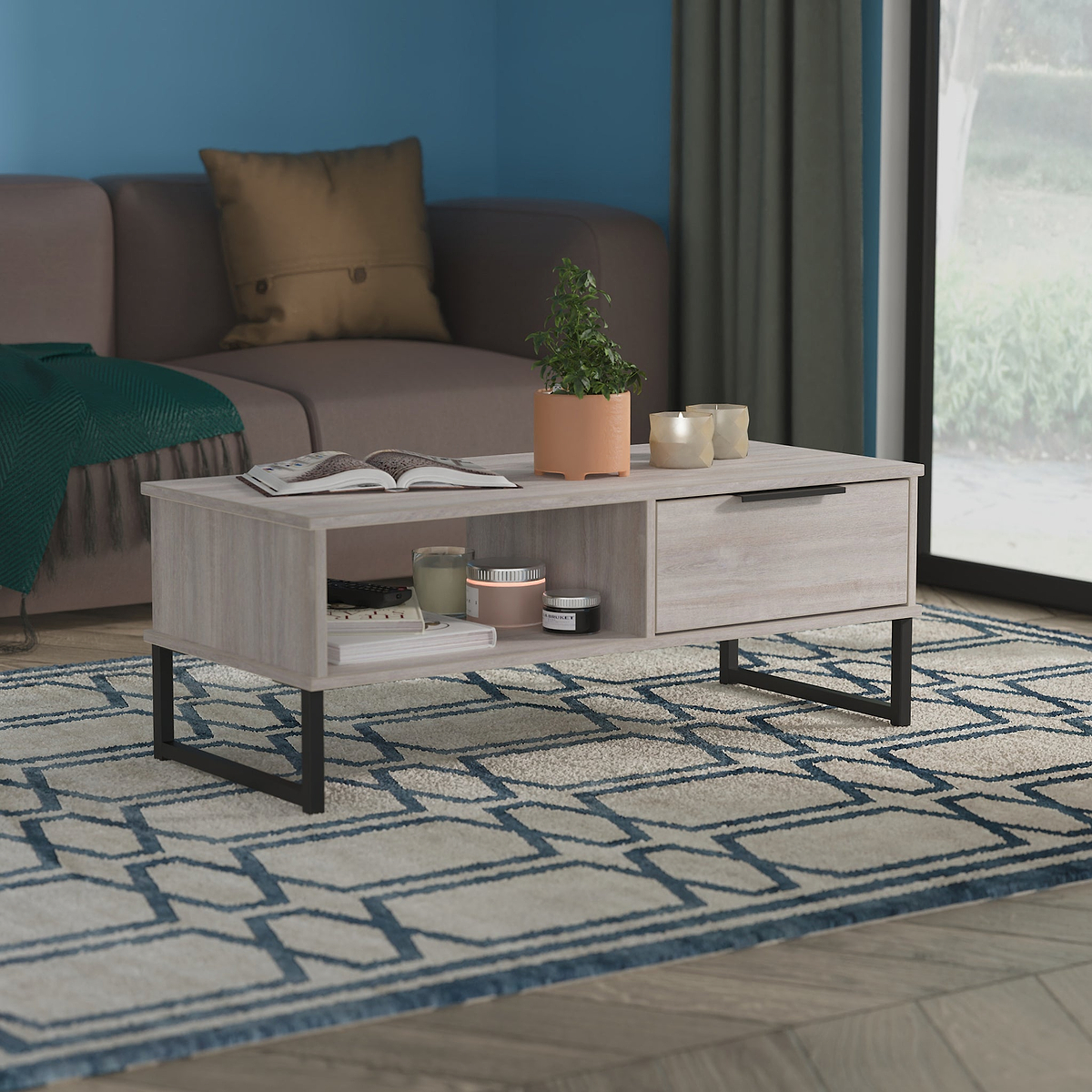 Ashbourne 1 Drawer Coffee Table Grey Oak from Roseland Furniture