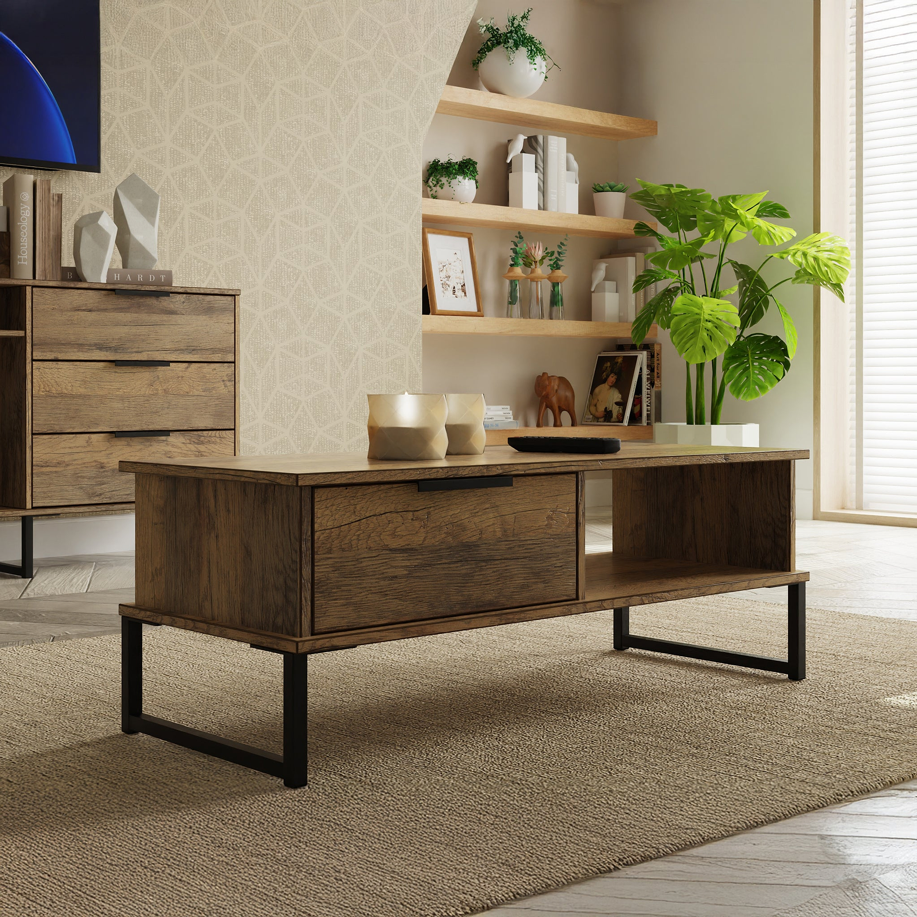 Ashbourne 1 Drawer Coffee Table Vintage Oak from Roseland Furniture