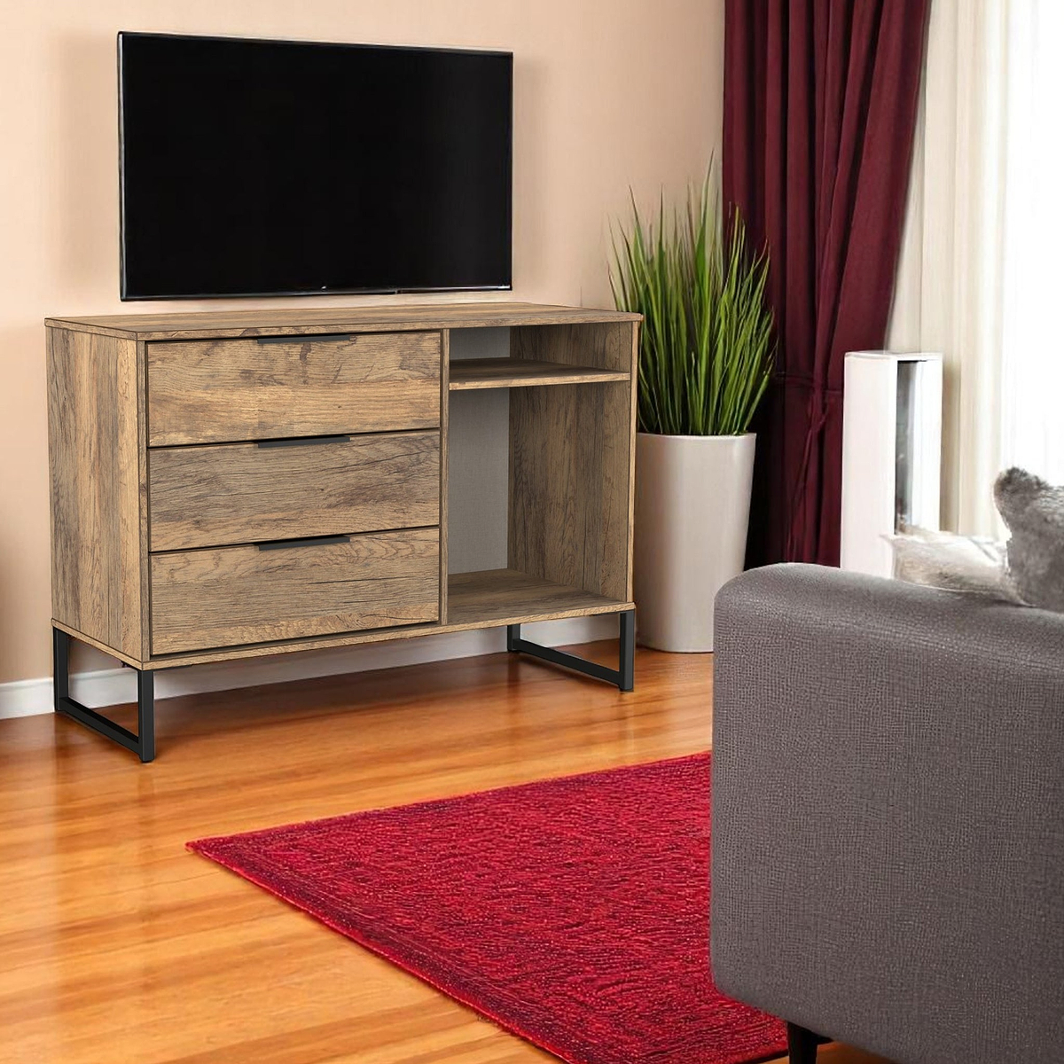 Ashbourne 3 Drawer TV Unit Vintage Oak from Roseland Furniture
