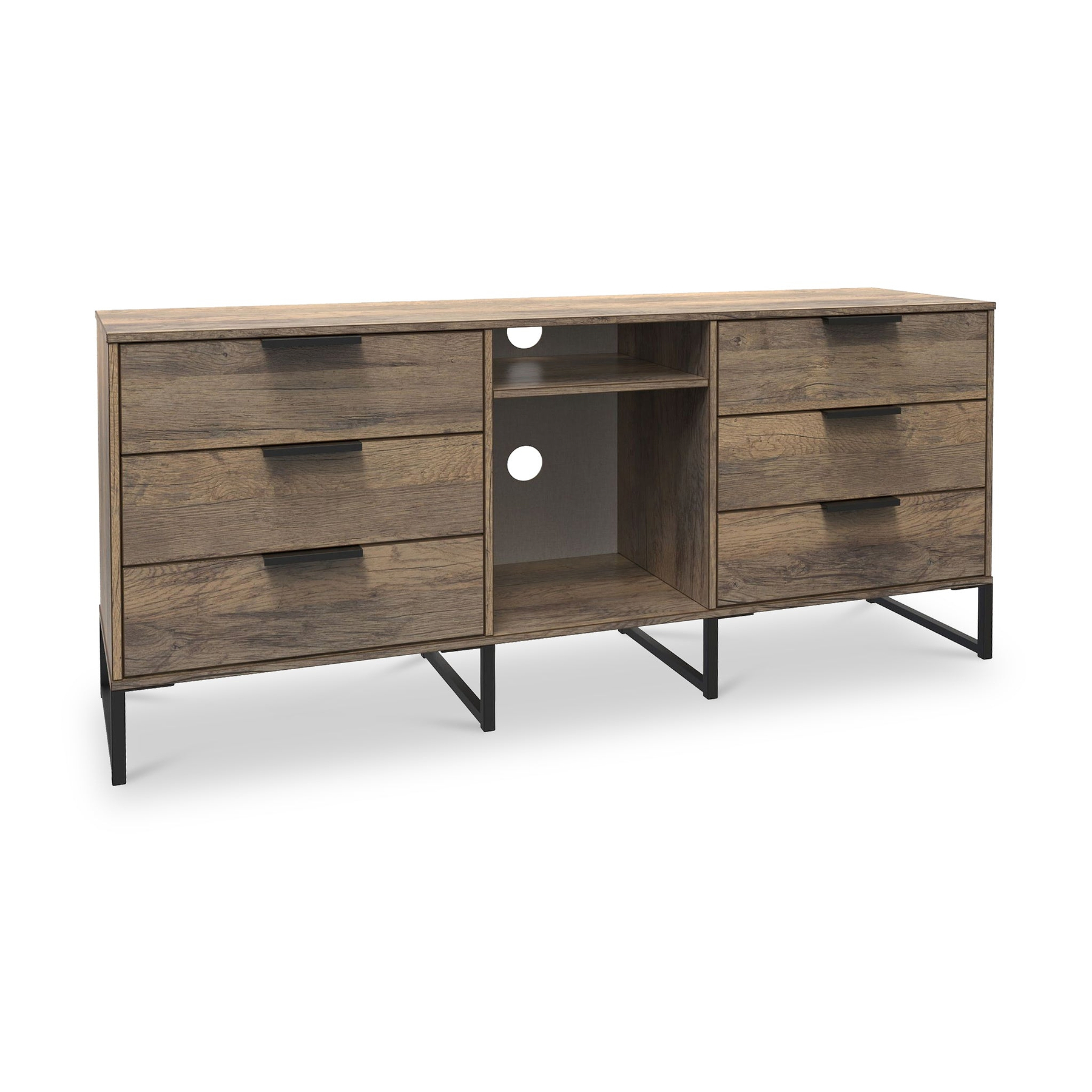 Ashbourne 6 Drawer TV Unit Vintage Oak from Roseland Furniture