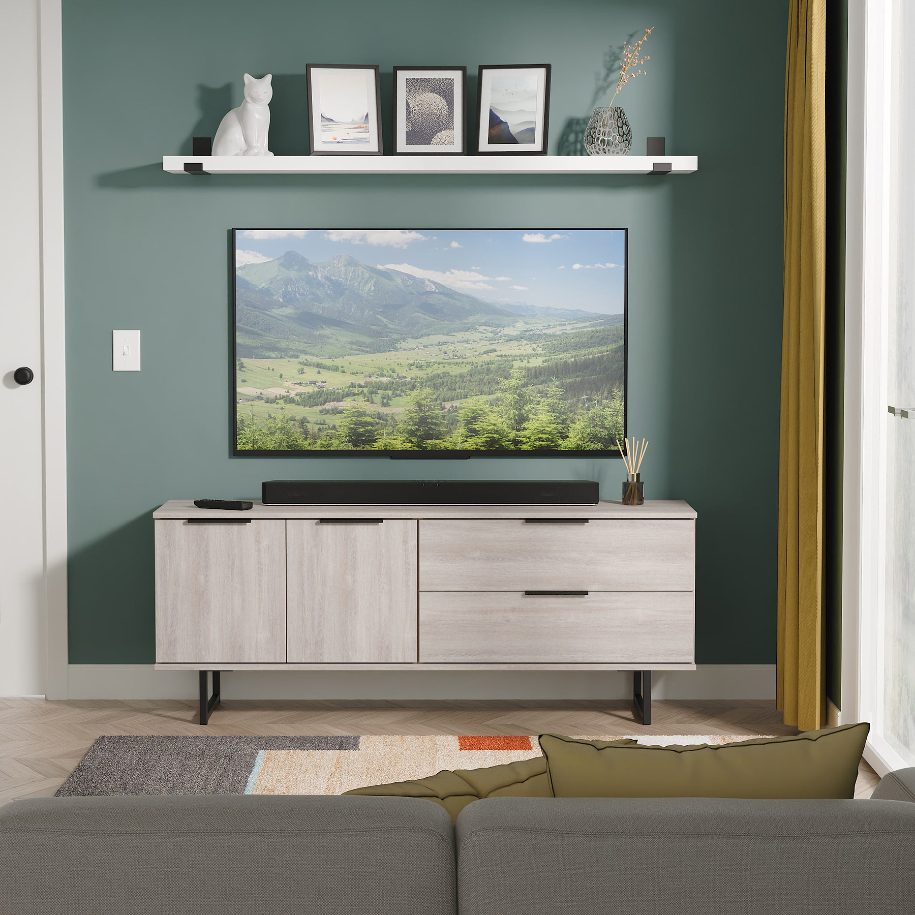 Ashbourne 2 Drawer 2 Door Sideboard Grey Oak from Roseland Furniture