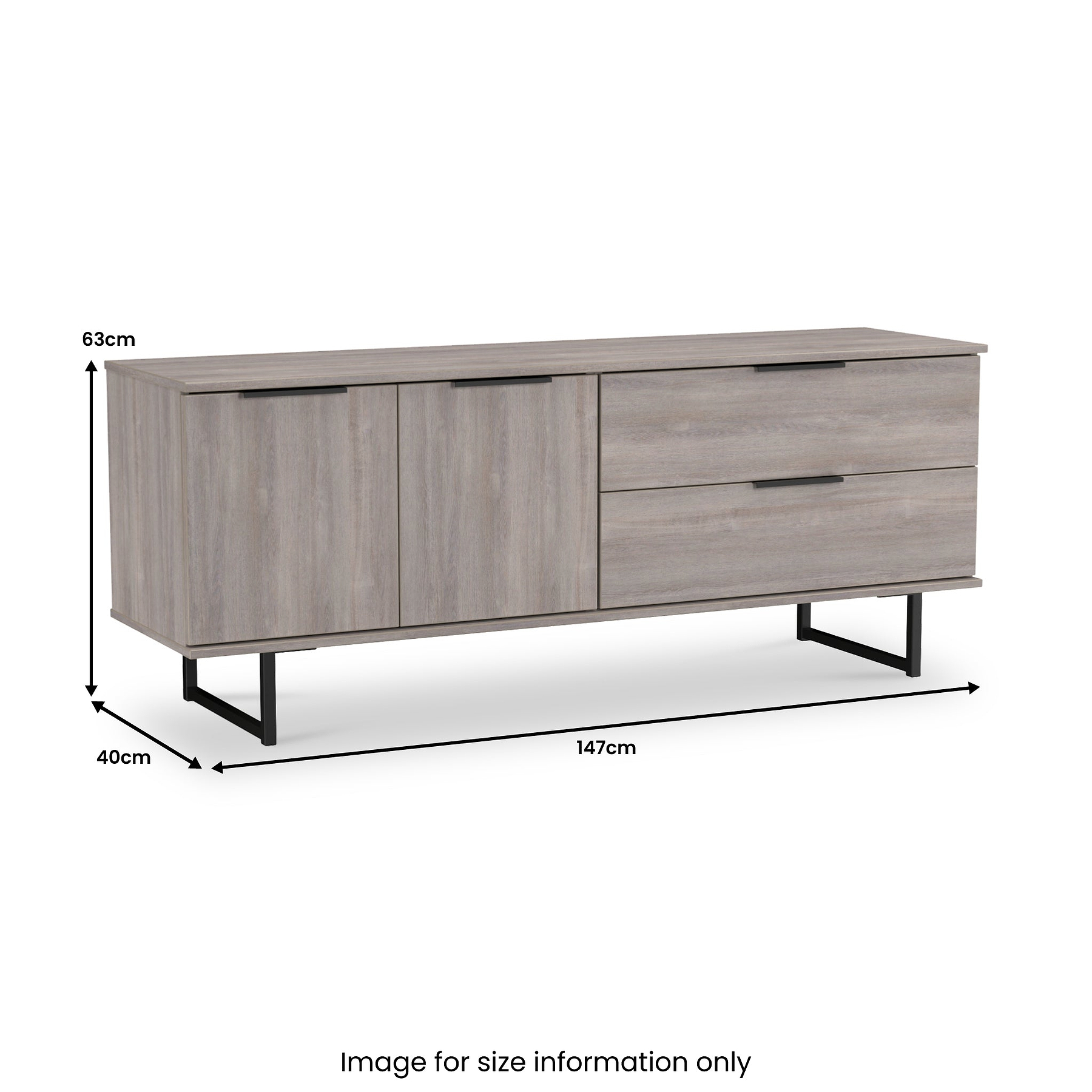 Ashbourne 2 Drawer 2 Door Sideboard Grey Oak from Roseland Furniture