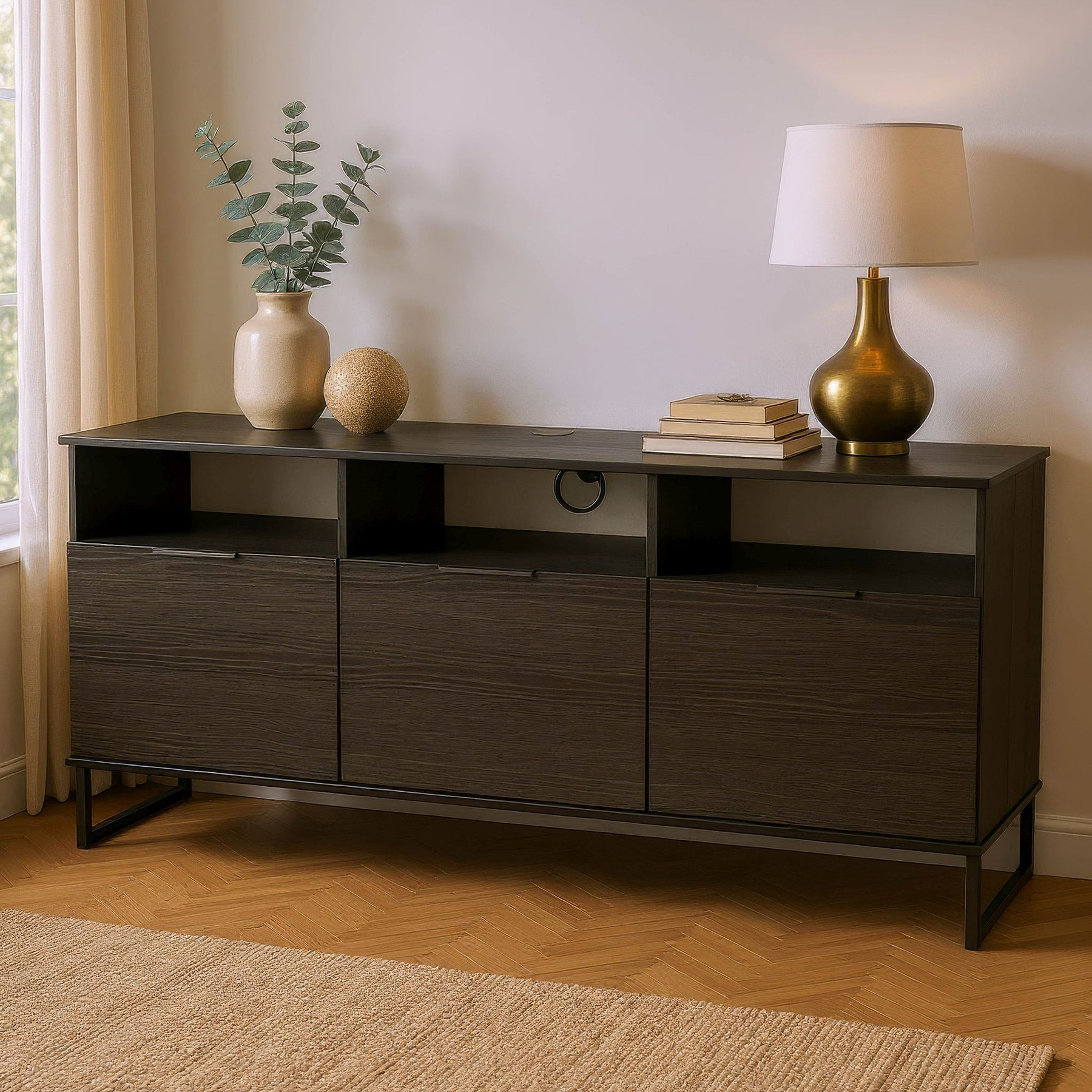 Ashbourne Multi Media TV Unit with Drop Doors Black Ash from Roseland Furniture