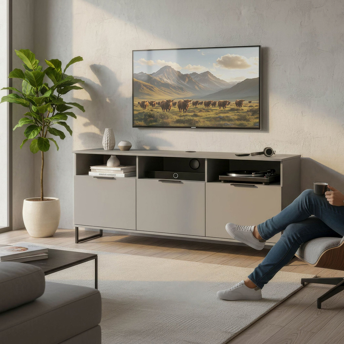 Ashbourne Multi Media TV Unit with Drop Doors Dusk Grey from Roseland Furniture