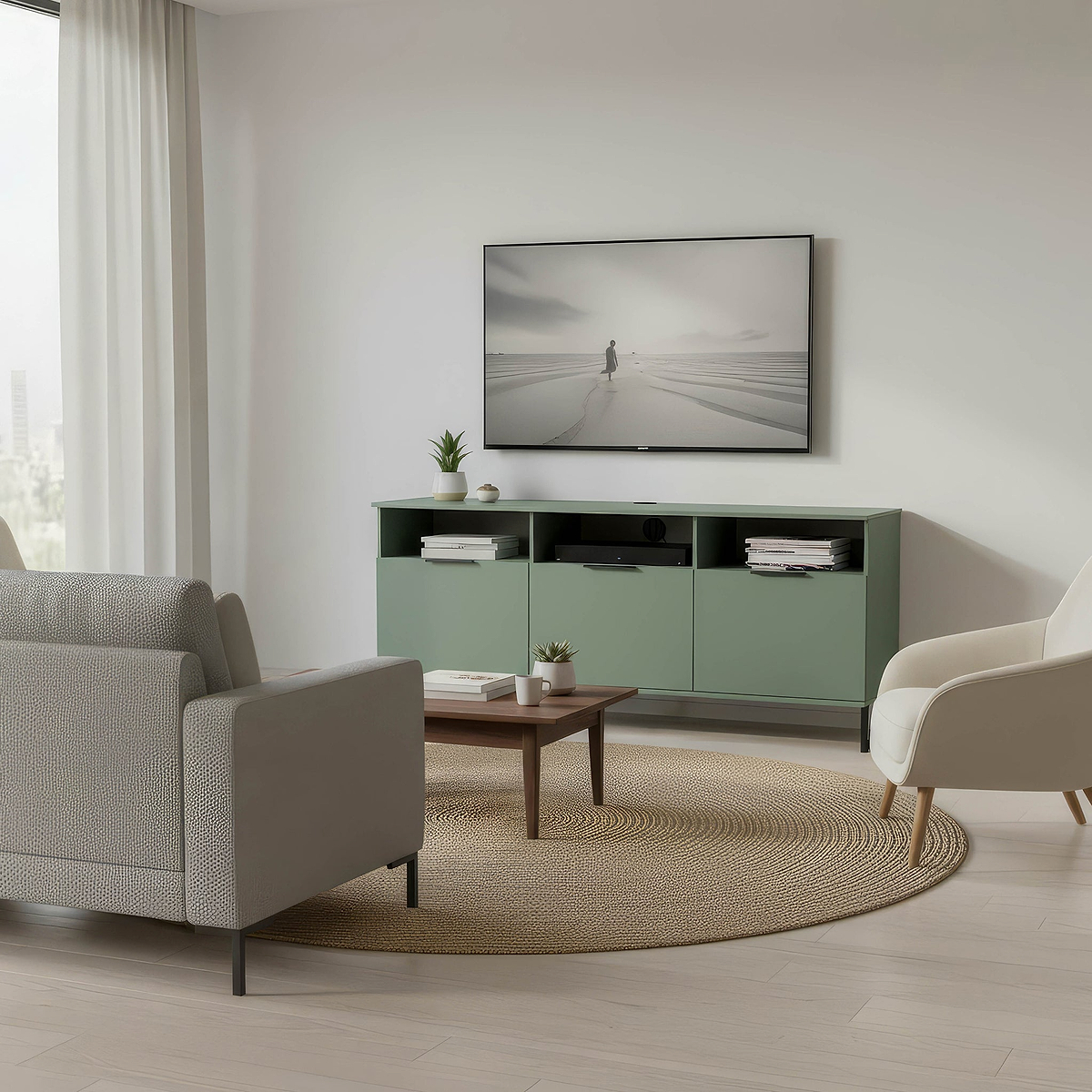 Ashbourne Multi Media TV Unit with Drop Doors Reed Green from Roseland Furniture
