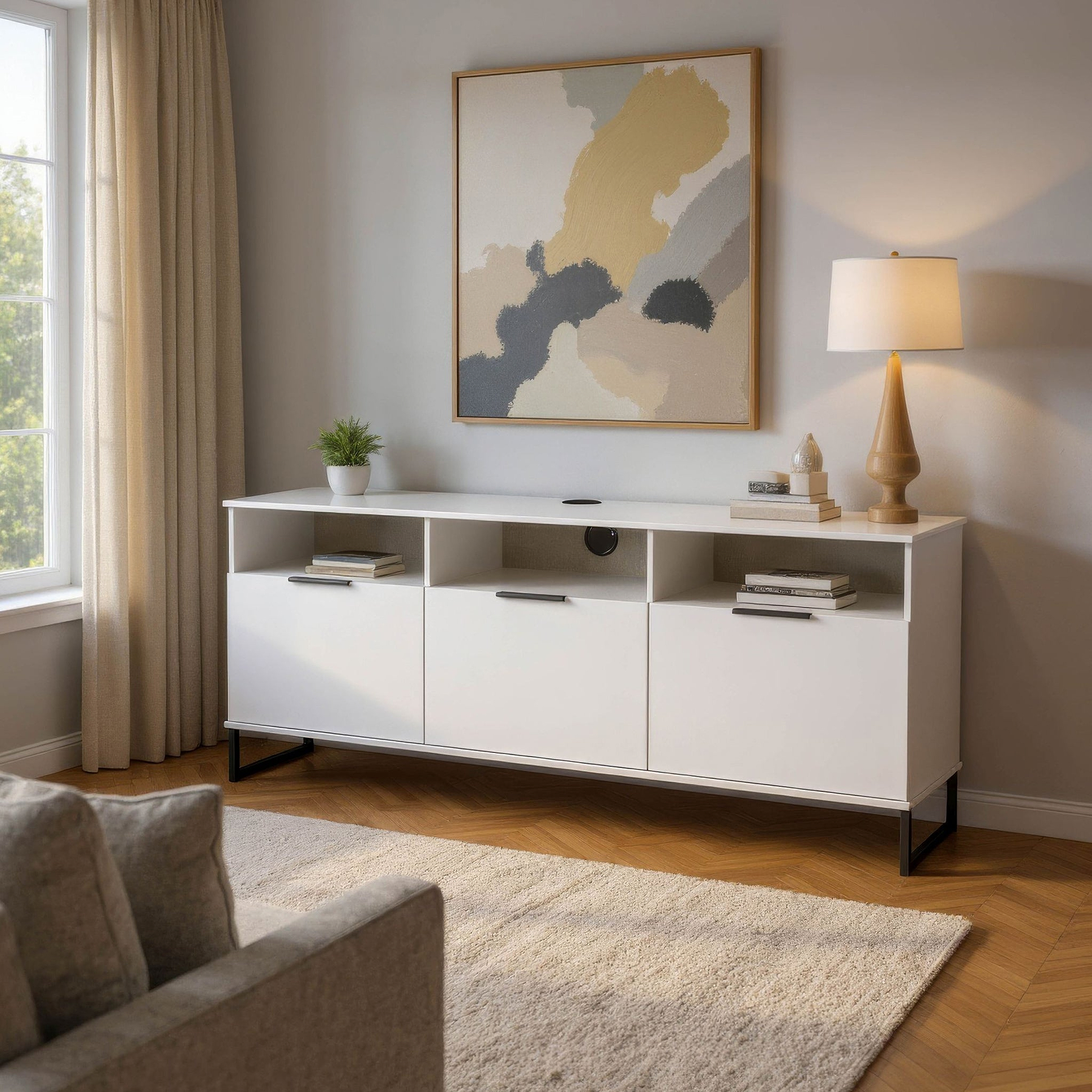 Ashbourne Multi Media TV Unit with Drop Doors White Matt from Roseland Furniture