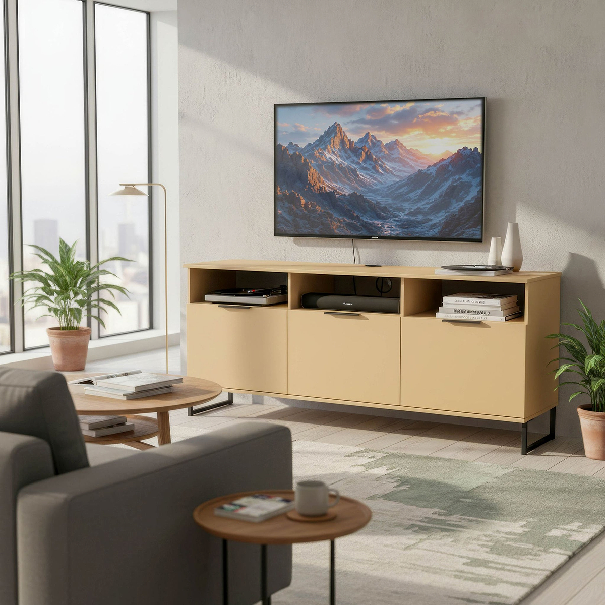 Ashbourne Multi Media TV Unit with Drop Doors Yellow Matt from Roseland Furniture