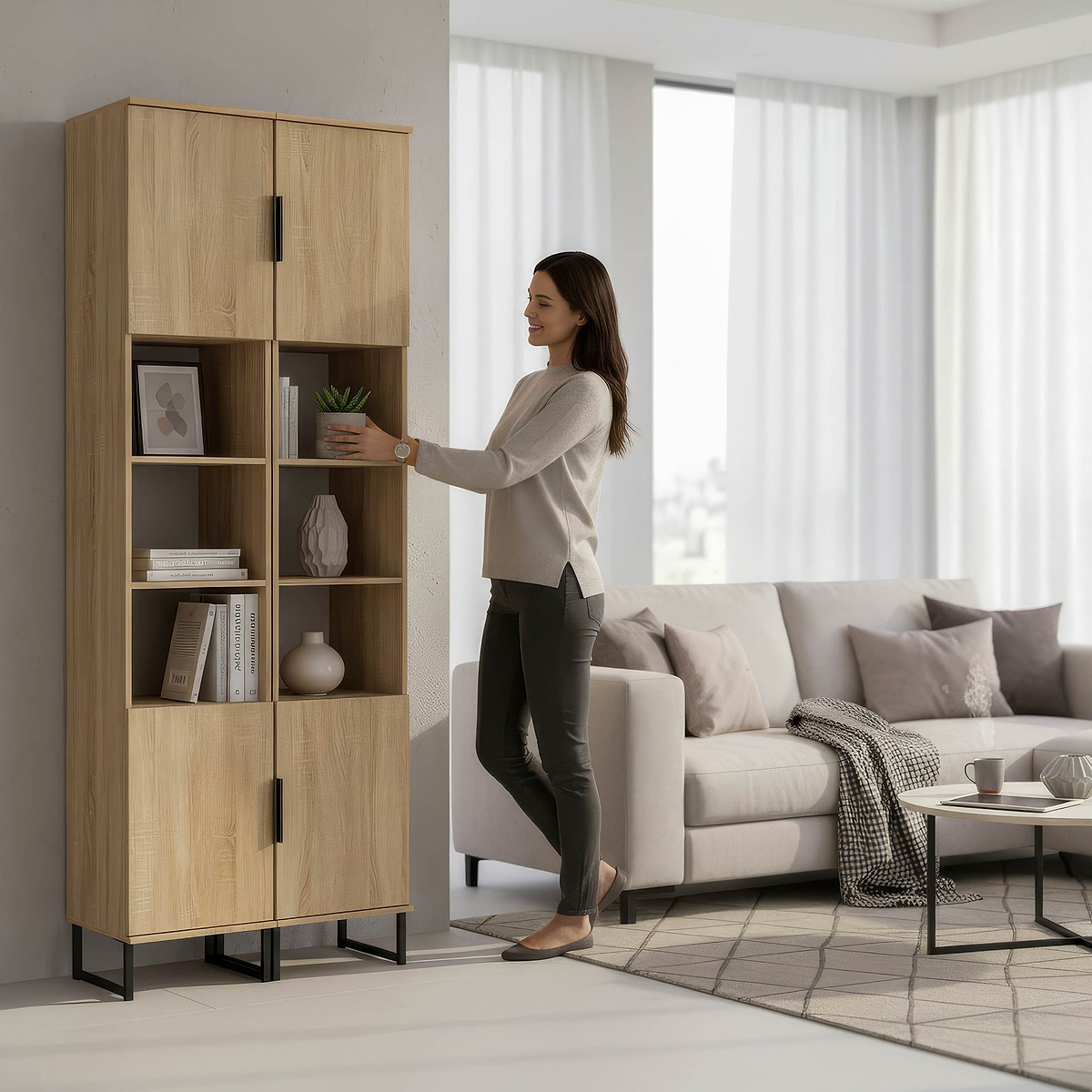 Ashbourne Tall Storage Cabinet Oak from Roseland Furniture