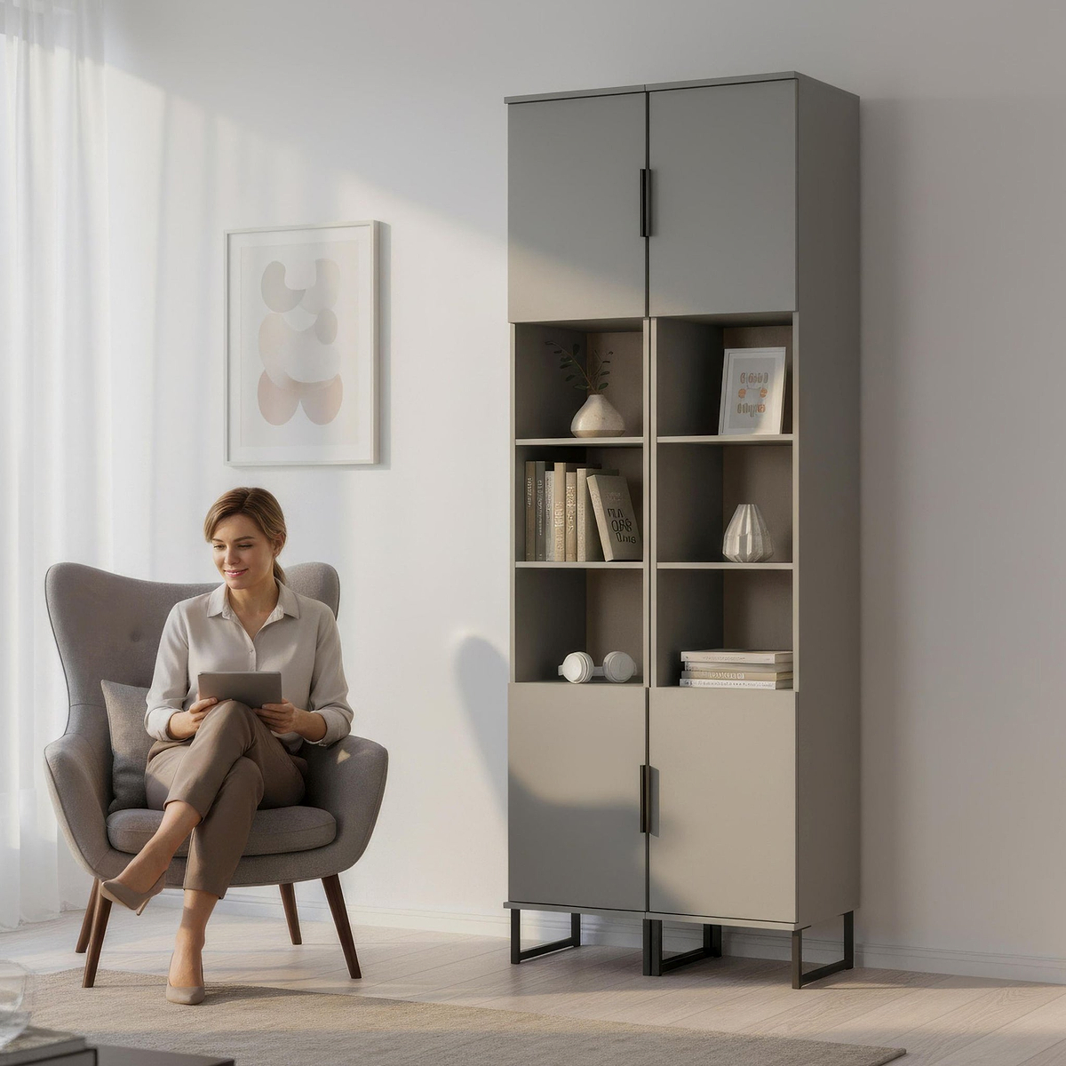 Ashbourne Tall Storage Cabinet Dusk Grey from Roseland Furniture
