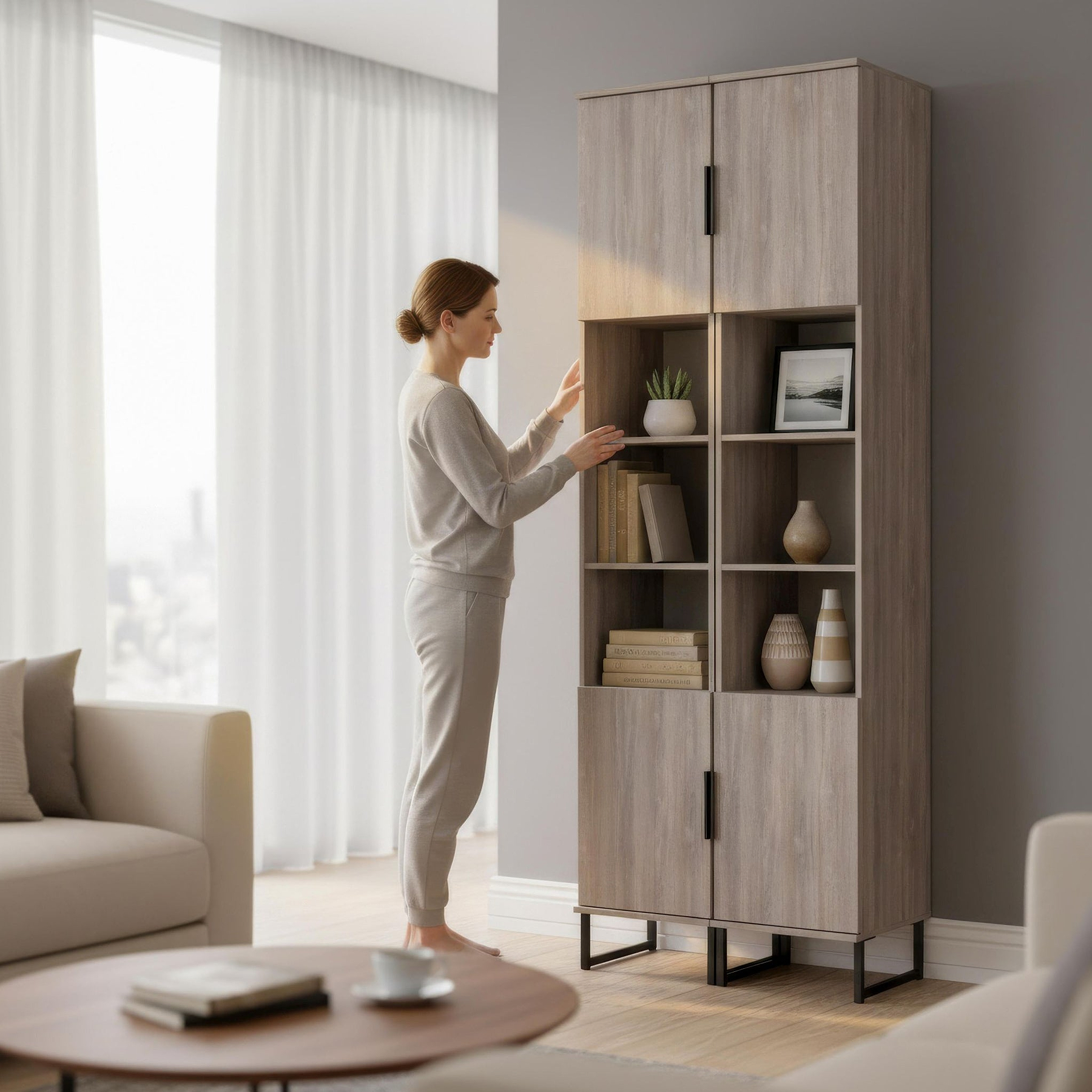 Ashbourne Tall Storage Cabinet Grey Oak from Roseland Furniture