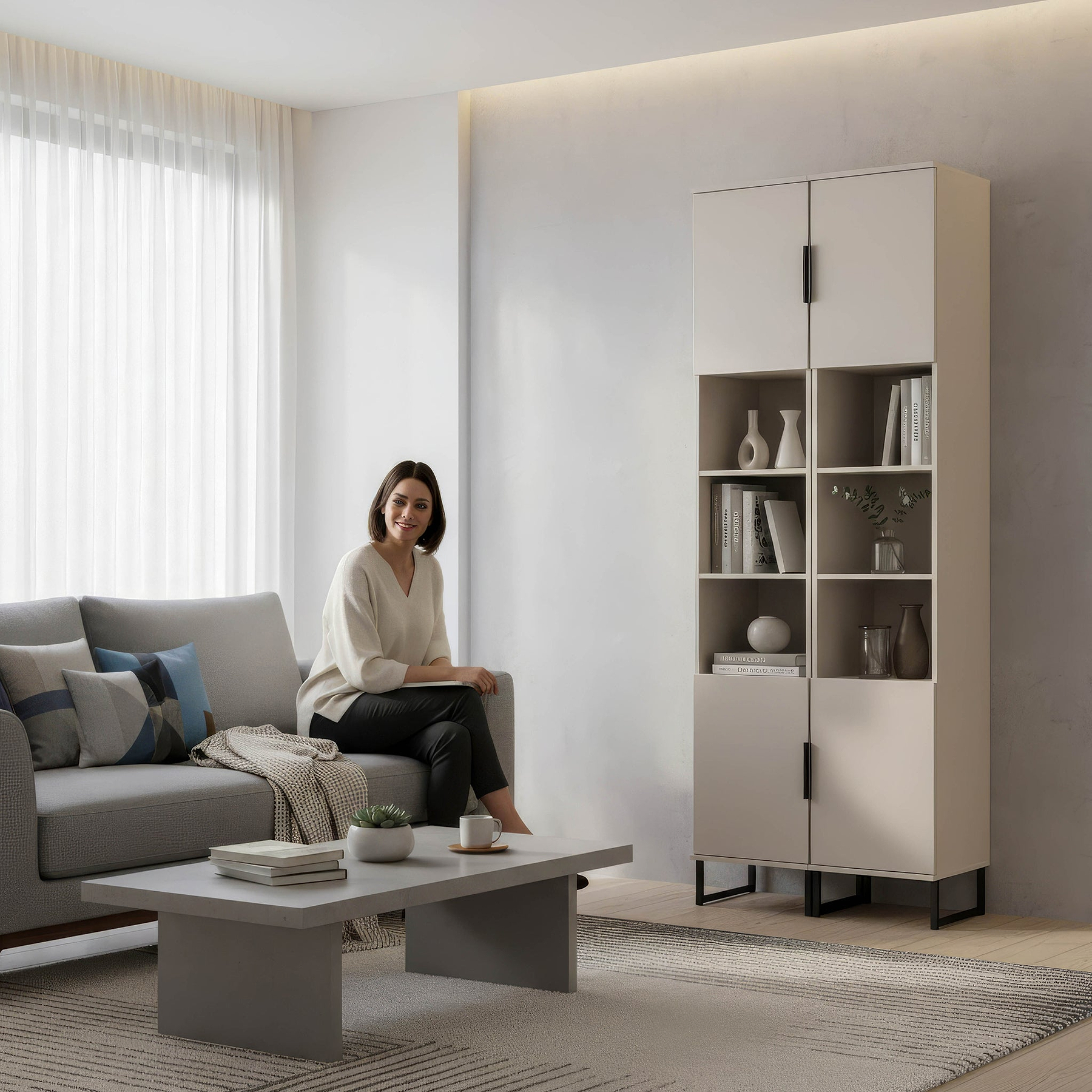 Ashbourne Tall Storage Cabinet Cashmere Matt from Roseland Furniture