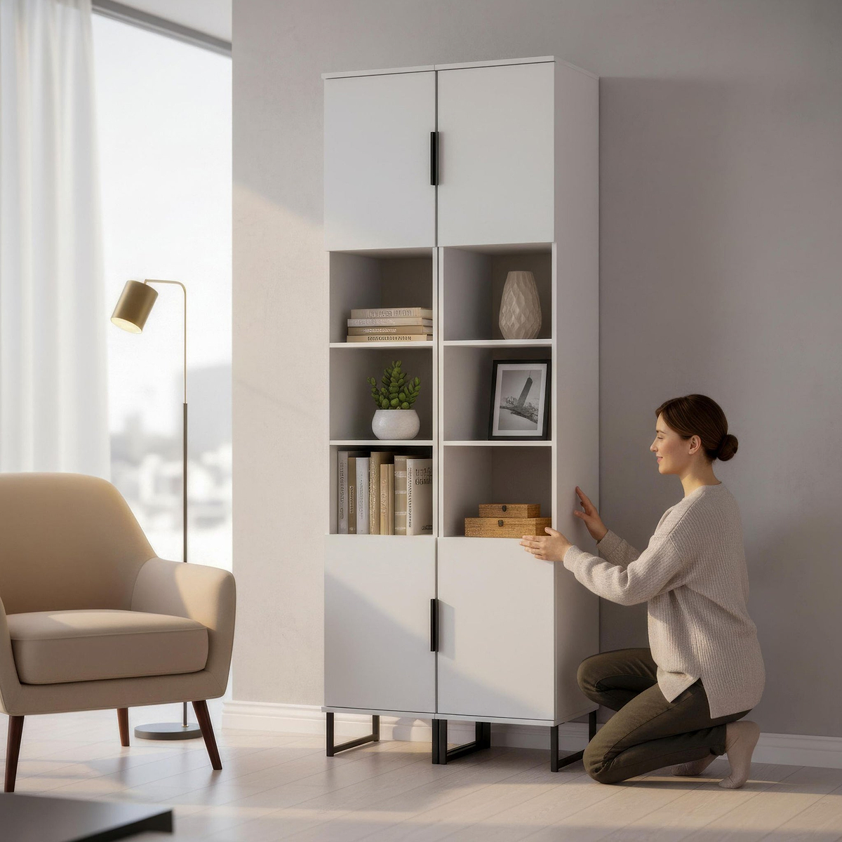 Ashbourne Tall Storage Cabinet White Matt from Roseland Furniture
