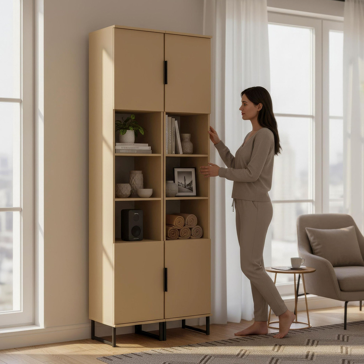 Ashbourne Tall Storage Cabinet Yellow Matt from Roseland Furniture