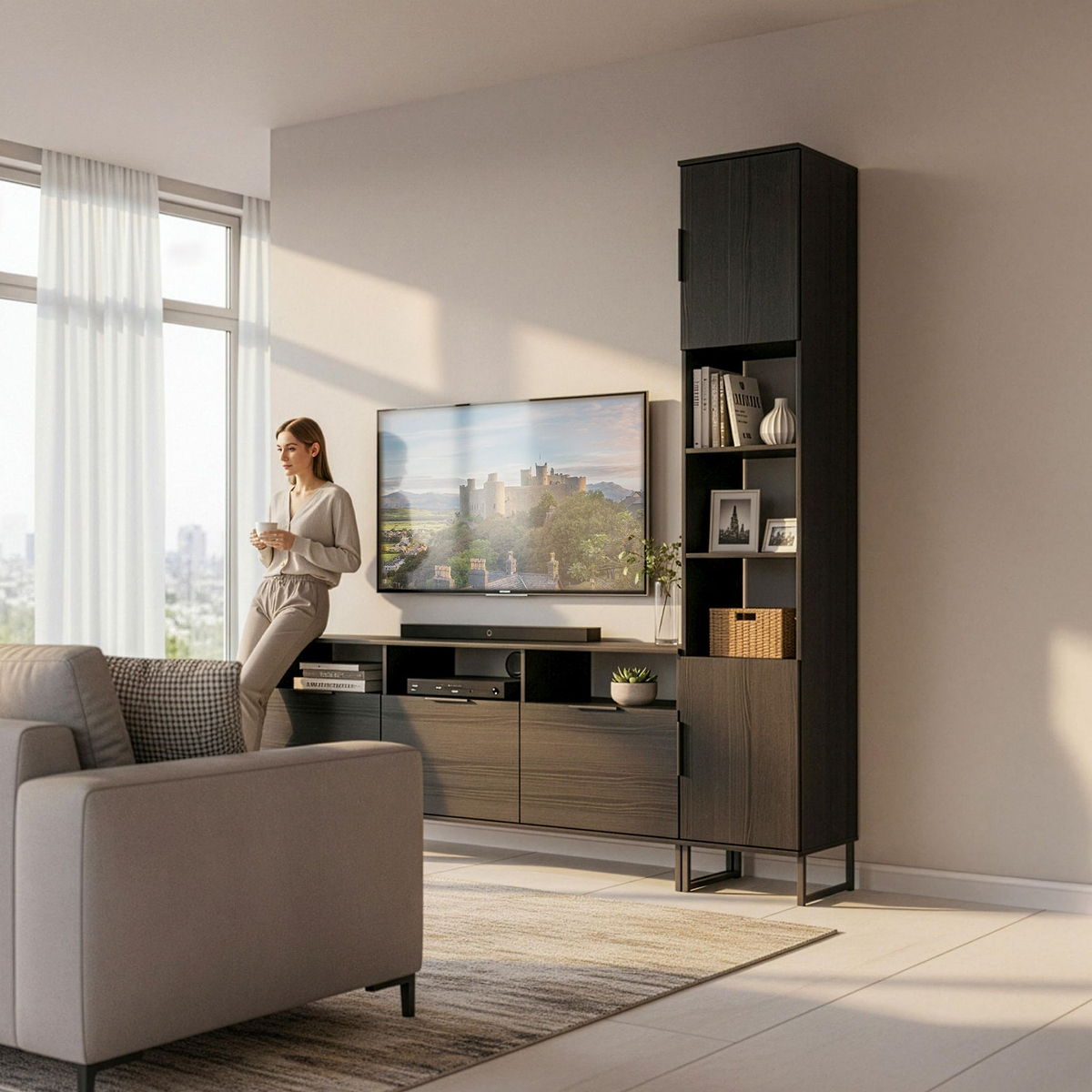 Ashbourne Multi Media TV Wall Unit RH Black Ash from Roseland Furniture