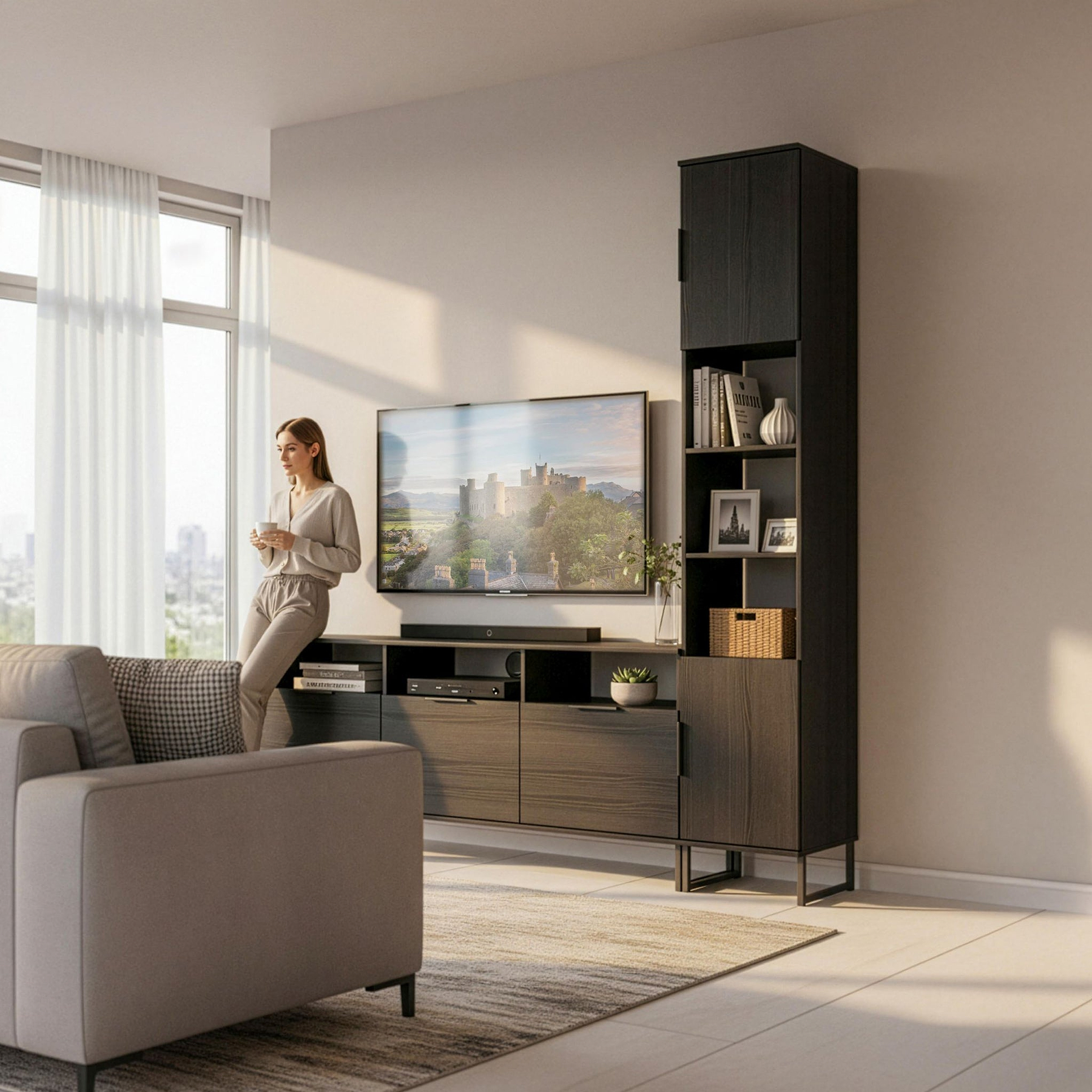 Ashbourne Multi Media TV Wall Unit RH Black Ash from Roseland Furniture