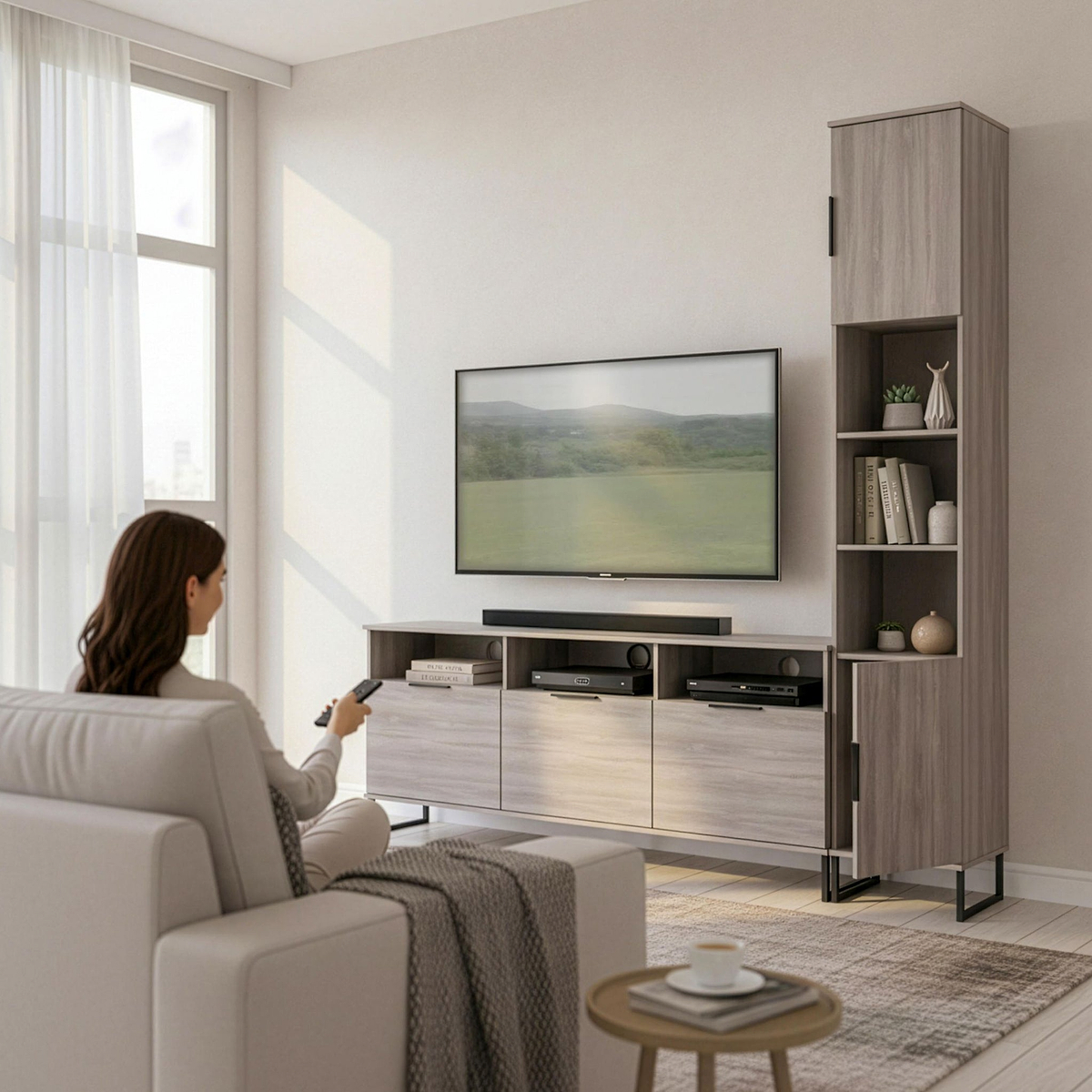 Ashbourne Multi Media TV Wall Unit RH Grey Oak from Roseland Furniture